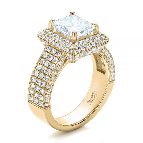 18k Yellow Gold 18k Yellow Gold Custom Micro-pave Halo Diamond Engagement Ring - Three-Quarter View -  100686