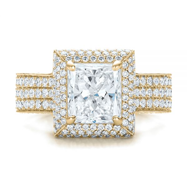 18k Yellow Gold 18k Yellow Gold Custom Micro-pave Halo Diamond Engagement Ring - Top View - 100686