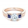14k Rose Gold 14k Rose Gold Custom Moissanite And Blue Sapphire Engagement Ring - Flat View -  102128 - Thumbnail