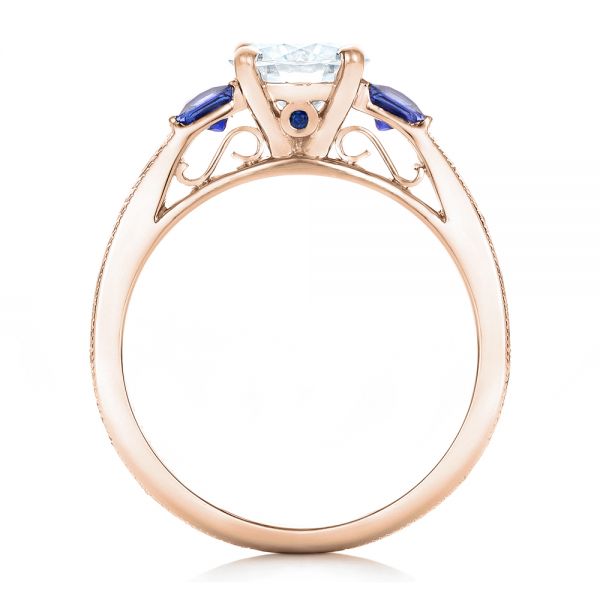 18k Rose Gold 18k Rose Gold Custom Moissanite And Blue Sapphire Engagement Ring - Front View -  102128