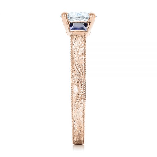 18k Rose Gold 18k Rose Gold Custom Moissanite And Blue Sapphire Engagement Ring - Side View -  102128