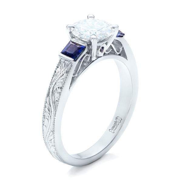 Custom Moissanite And Blue Sapphire Engagement Ring #102128 - Seattle ...