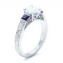 14k White Gold 14k White Gold Custom Moissanite And Blue Sapphire Engagement Ring - Three-Quarter View -  102128 - Thumbnail