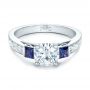  Platinum Custom Moissanite And Blue Sapphire Engagement Ring - Flat View -  102128 - Thumbnail