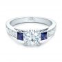 14k White Gold 14k White Gold Custom Moissanite And Blue Sapphire Engagement Ring - Flat View -  102128 - Thumbnail