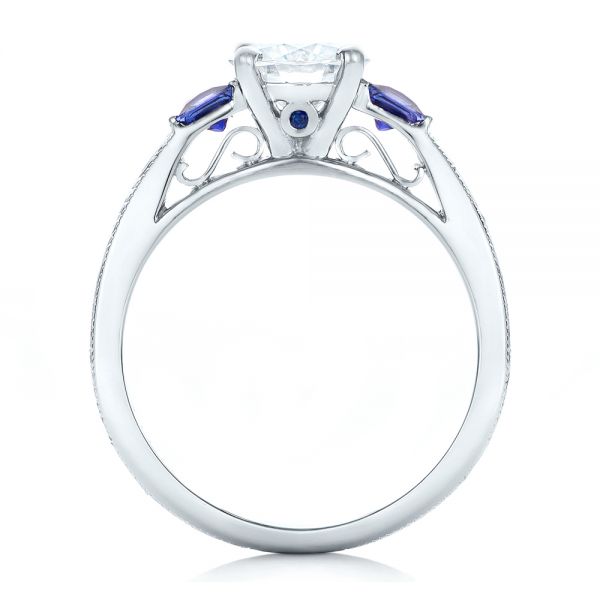 14k White Gold 14k White Gold Custom Moissanite And Blue Sapphire Engagement Ring - Front View -  102128