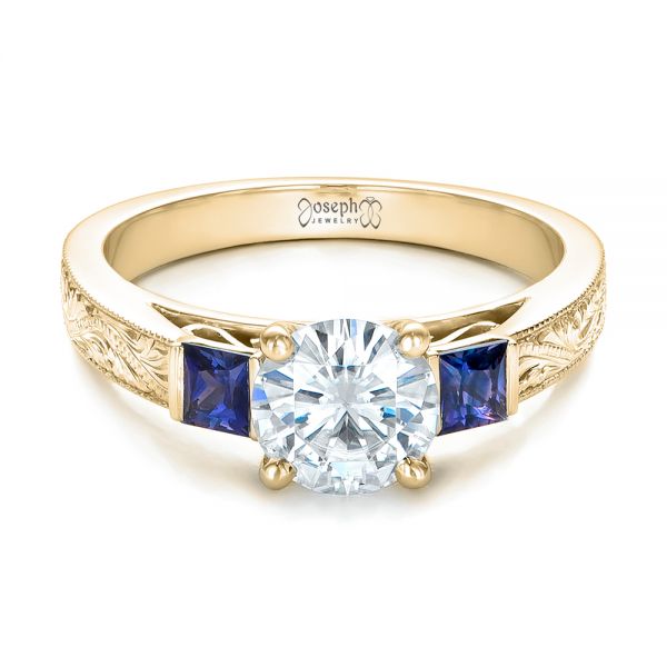 14k Yellow Gold 14k Yellow Gold Custom Moissanite And Blue Sapphire Engagement Ring - Flat View -  102128
