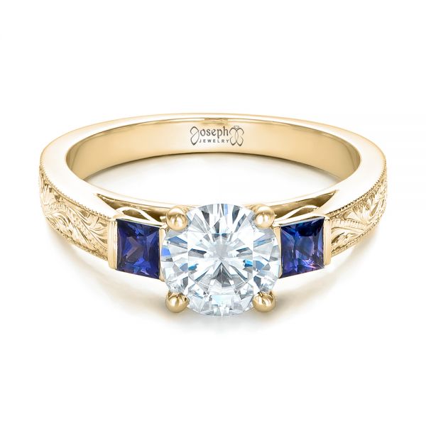 18k Yellow Gold 18k Yellow Gold Custom Moissanite And Blue Sapphire Engagement Ring - Flat View - 102128