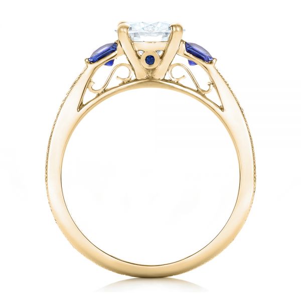 18k Yellow Gold 18k Yellow Gold Custom Moissanite And Blue Sapphire Engagement Ring - Front View -  102128