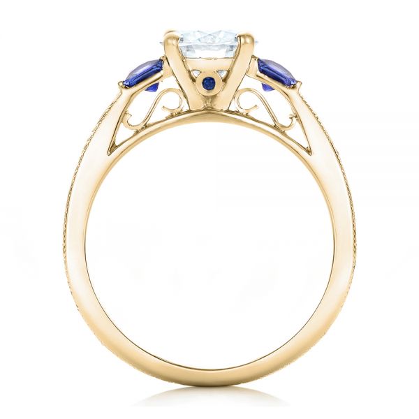 18k Yellow Gold 18k Yellow Gold Custom Moissanite And Blue Sapphire Engagement Ring - Front View - 102128