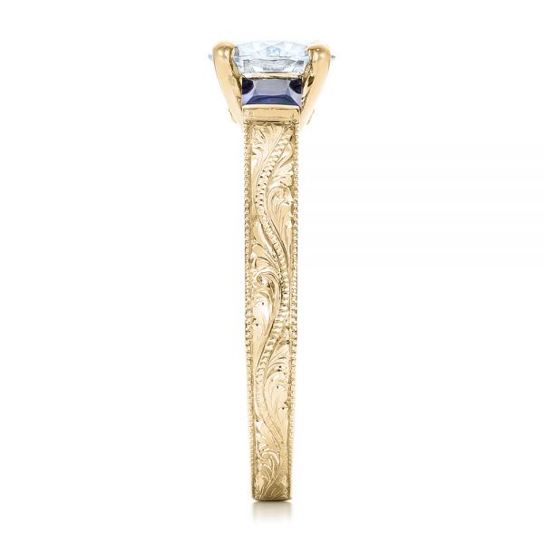 14k Yellow Gold 14k Yellow Gold Custom Moissanite And Blue Sapphire Engagement Ring - Side View -  102128