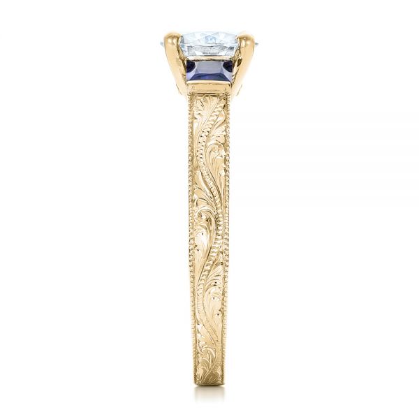 18k Yellow Gold 18k Yellow Gold Custom Moissanite And Blue Sapphire Engagement Ring - Side View - 102128