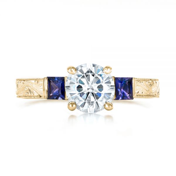 14k Yellow Gold 14k Yellow Gold Custom Moissanite And Blue Sapphire Engagement Ring - Top View -  102128