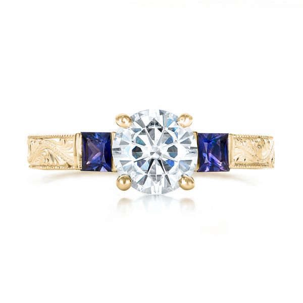 18k Yellow Gold 18k Yellow Gold Custom Moissanite And Blue Sapphire Engagement Ring - Top View - 102128
