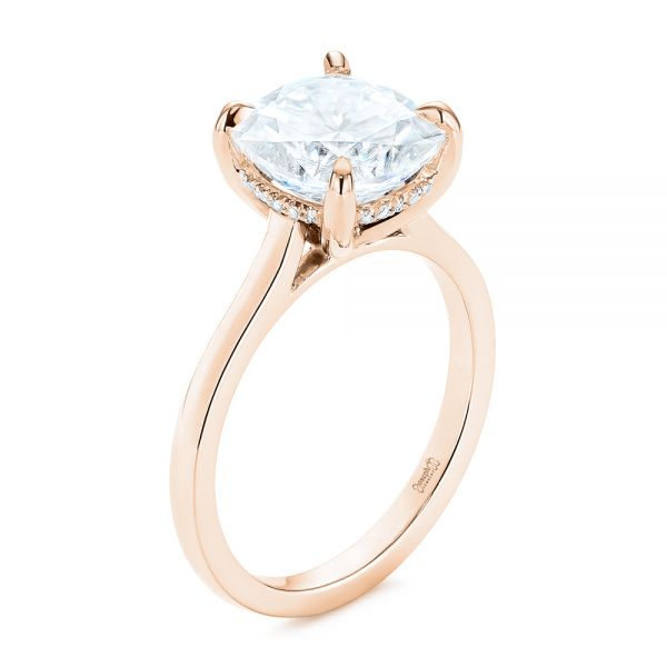 14k Rose Gold 14k Rose Gold Custom Moissanite And Hidden Halo Diamond Engagement Ring - Three-Quarter View -  105119