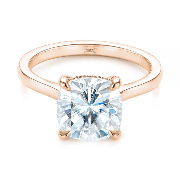 18k Rose Gold 18k Rose Gold Custom Moissanite And Hidden Halo Diamond Engagement Ring - Flat View -  105119