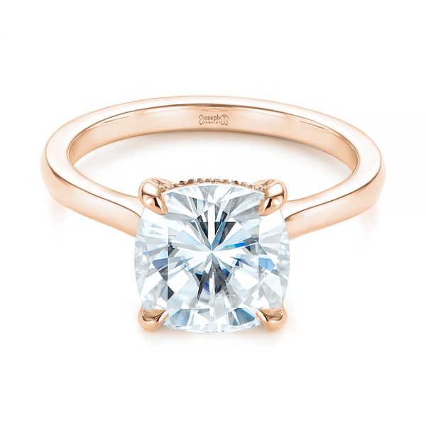 14k Rose Gold 14k Rose Gold Custom Moissanite And Hidden Halo Diamond Engagement Ring - Flat View - 105119