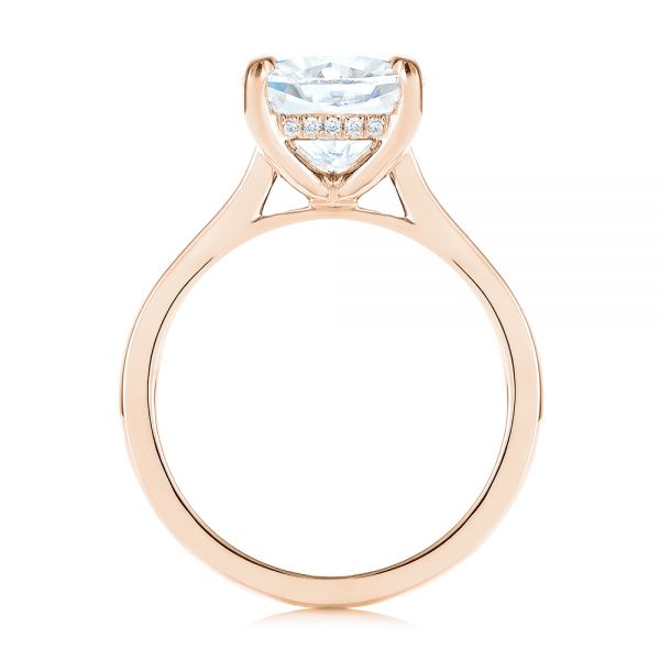 18k Rose Gold 18k Rose Gold Custom Moissanite And Hidden Halo Diamond Engagement Ring - Front View -  105119