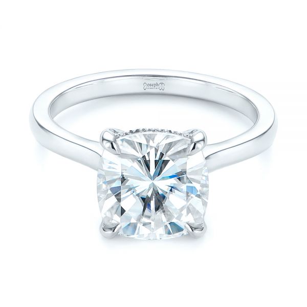 14k White Gold Custom Moissanite And Hidden Halo Diamond Engagement Ring - Flat View - 105119