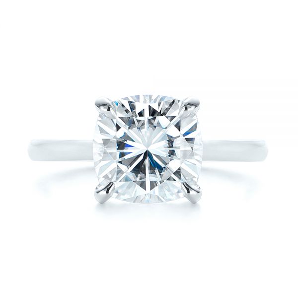 14k White Gold Custom Moissanite And Hidden Halo Diamond Engagement Ring - Top View -  105119