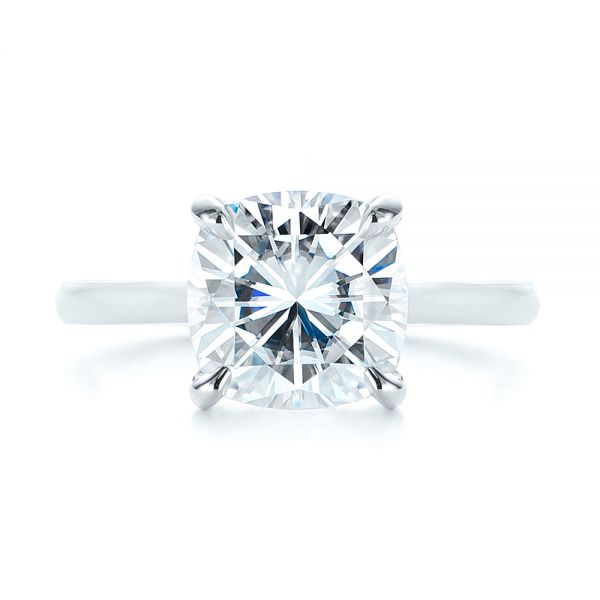 14k White Gold Custom Moissanite And Hidden Halo Diamond Engagement Ring - Top View - 105119
