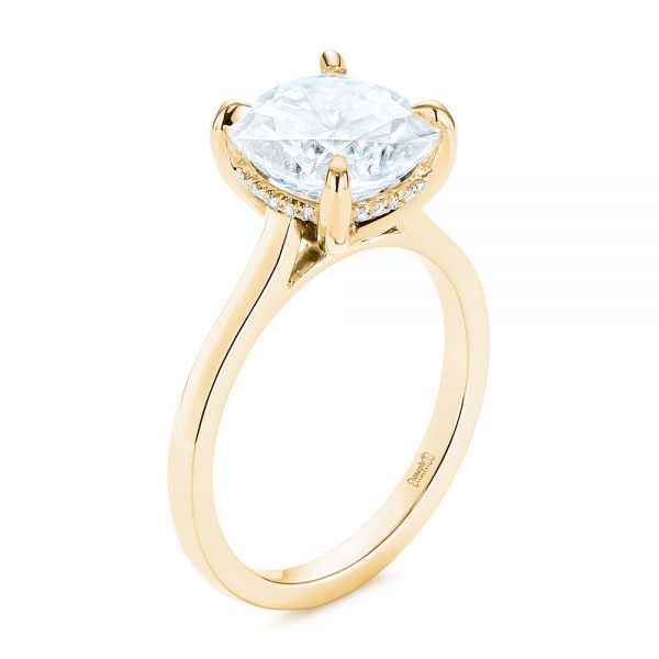 18k Yellow Gold 18k Yellow Gold Custom Moissanite And Hidden Halo Diamond Engagement Ring - Three-Quarter View -  105119