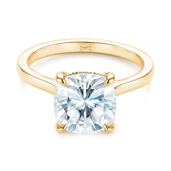 18k Yellow Gold 18k Yellow Gold Custom Moissanite And Hidden Halo Diamond Engagement Ring - Flat View -  105119