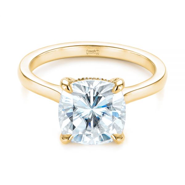 14k Yellow Gold 14k Yellow Gold Custom Moissanite And Hidden Halo Diamond Engagement Ring - Flat View - 105119