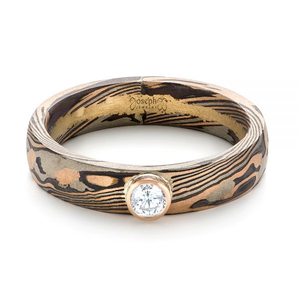 Custom Mokume Solitaire Diamond Engagement Ring - Flat View - 103375