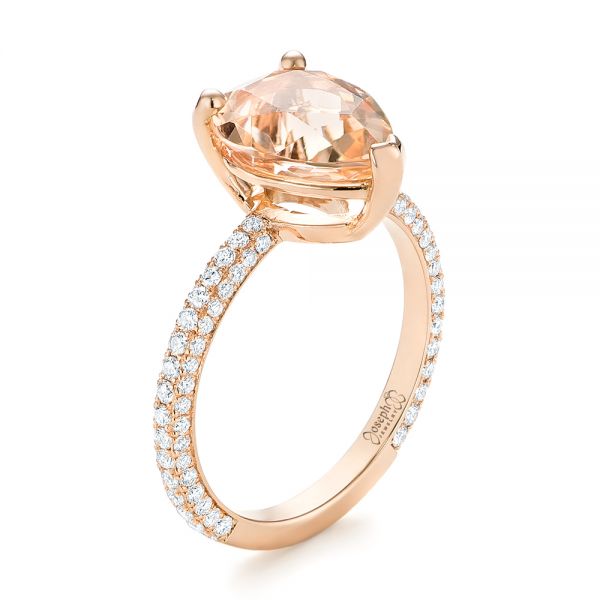 14k Rose Gold Custom Morganite And Diamond Engagement Ring - Three-Quarter View -  103404