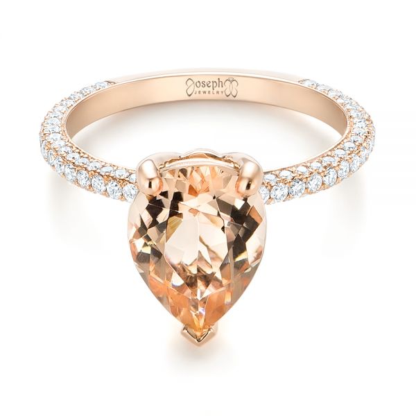 14k Rose Gold Custom Morganite And Diamond Engagement Ring - Flat View -  103404