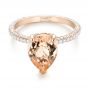 14k Rose Gold Custom Morganite And Diamond Engagement Ring - Flat View -  103404 - Thumbnail