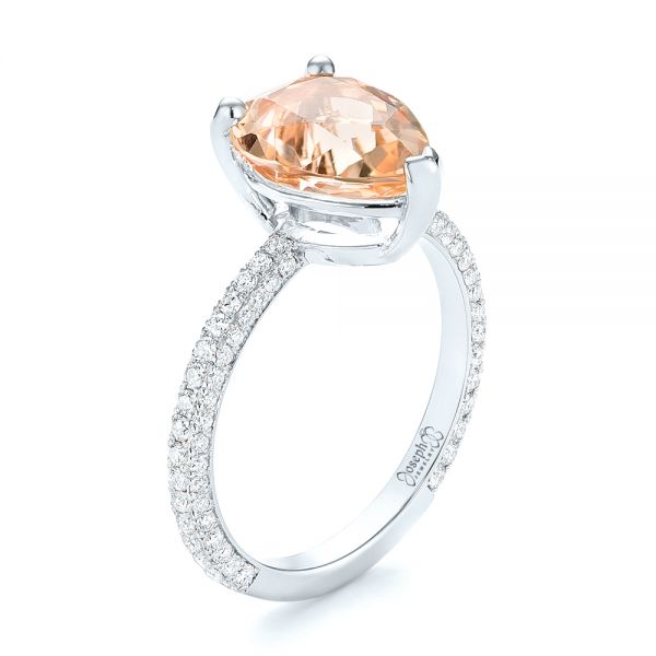 18k White Gold 18k White Gold Custom Morganite And Diamond Engagement Ring - Three-Quarter View -  103404