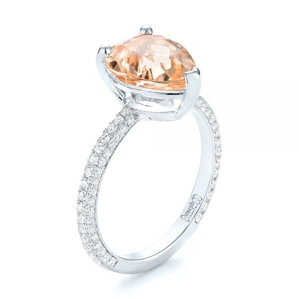 14k White Gold 14k White Gold Custom Morganite And Diamond Engagement Ring - Three-Quarter View -  103404