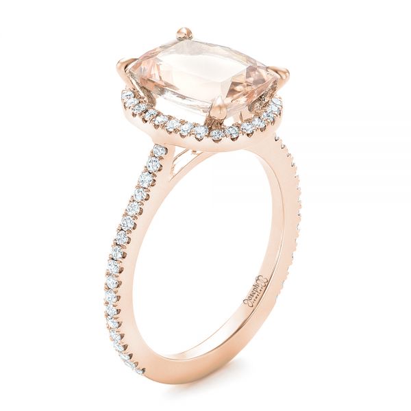 14k Rose Gold 14k Rose Gold Custom Morganite And Diamond Halo Engagement Ring - Three-Quarter View -  102482