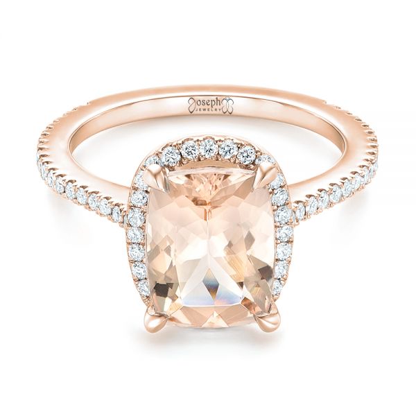 14k Rose Gold 14k Rose Gold Custom Morganite And Diamond Halo Engagement Ring - Flat View -  102482