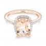 18k Rose Gold 18k Rose Gold Custom Morganite And Diamond Halo Engagement Ring - Flat View -  102482 - Thumbnail