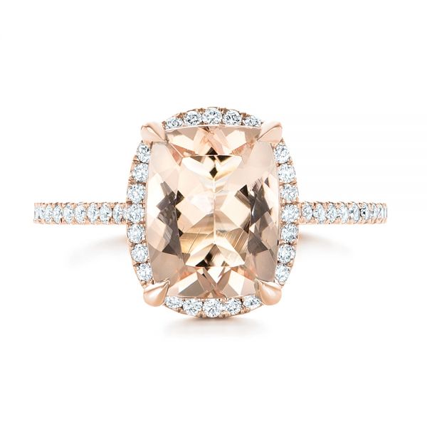 18k Rose Gold 18k Rose Gold Custom Morganite And Diamond Halo Engagement Ring - Top View -  102482