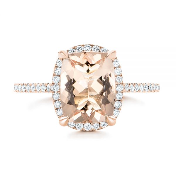 14k Rose Gold 14k Rose Gold Custom Morganite And Diamond Halo Engagement Ring - Top View - 102482