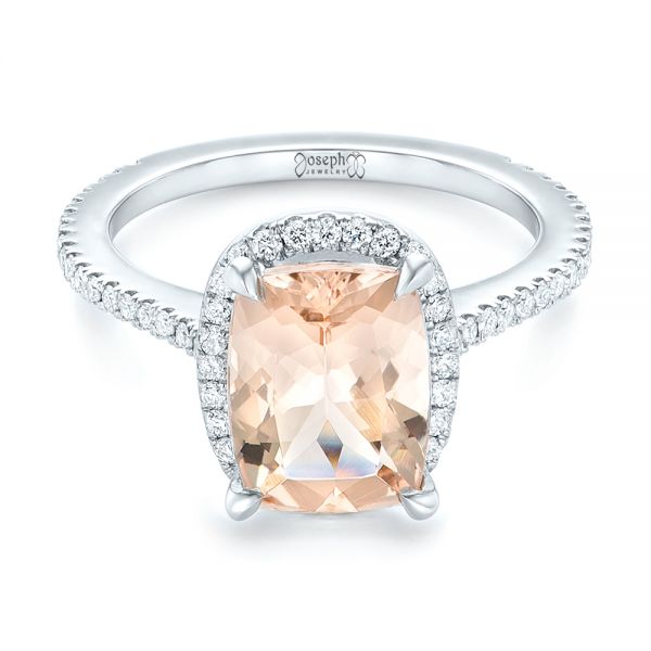 Platinum Custom Morganite And Diamond Halo Engagement Ring - Flat View - 102482