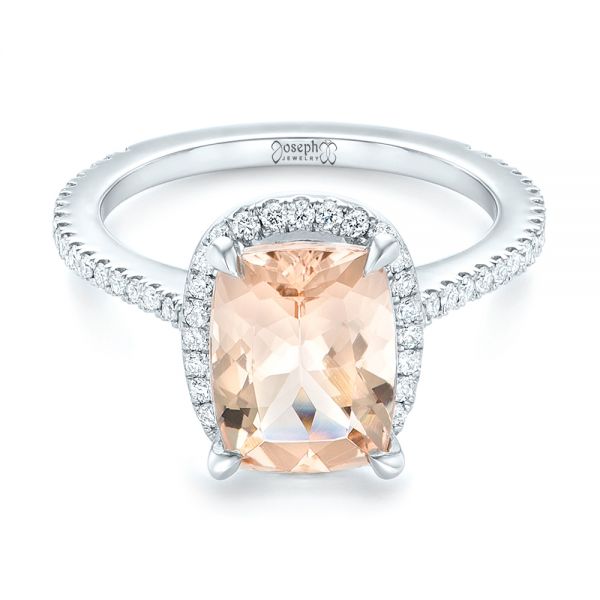  Platinum Custom Morganite And Diamond Halo Engagement Ring - Flat View -  102482