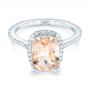 14k White Gold 14k White Gold Custom Morganite And Diamond Halo Engagement Ring - Flat View -  102482 - Thumbnail