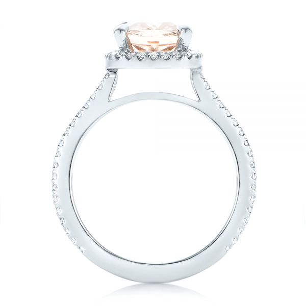Platinum Custom Morganite And Diamond Halo Engagement Ring - Front View - 102482