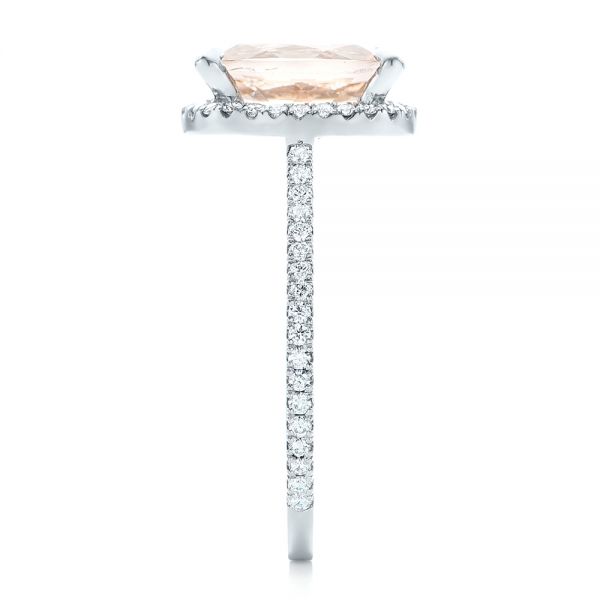 14k White Gold 14k White Gold Custom Morganite And Diamond Halo Engagement Ring - Side View -  102482