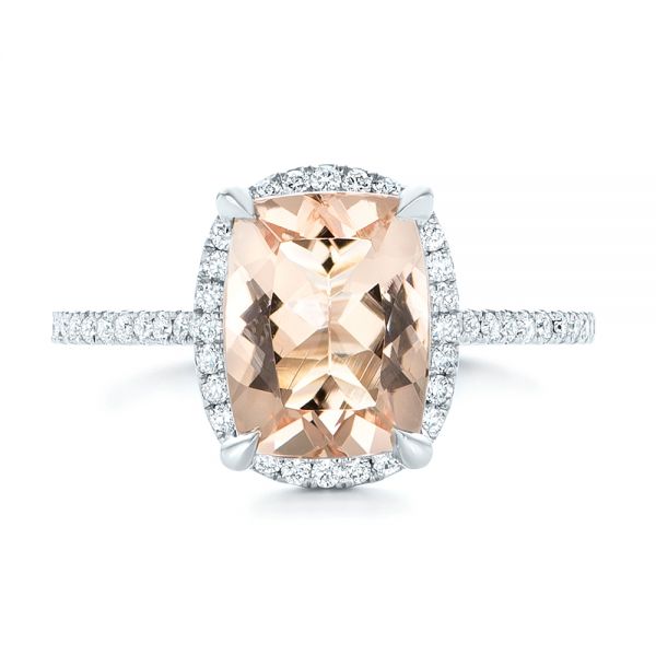 14k White Gold 14k White Gold Custom Morganite And Diamond Halo Engagement Ring - Top View -  102482