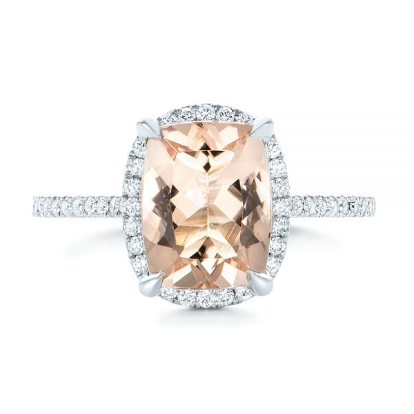 Platinum Custom Morganite And Diamond Halo Engagement Ring - Top View - 102482