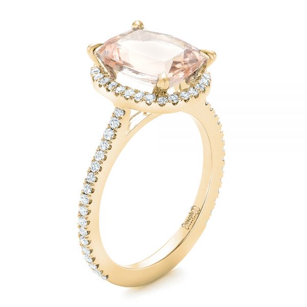 18k Yellow Gold 18k Yellow Gold Custom Morganite And Diamond Halo Engagement Ring - Three-Quarter View -  102482