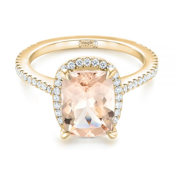 14k Yellow Gold 14k Yellow Gold Custom Morganite And Diamond Halo Engagement Ring - Flat View - 102482