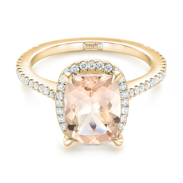 18k Yellow Gold 18k Yellow Gold Custom Morganite And Diamond Halo Engagement Ring - Flat View -  102482