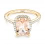 18k Yellow Gold 18k Yellow Gold Custom Morganite And Diamond Halo Engagement Ring - Flat View -  102482 - Thumbnail